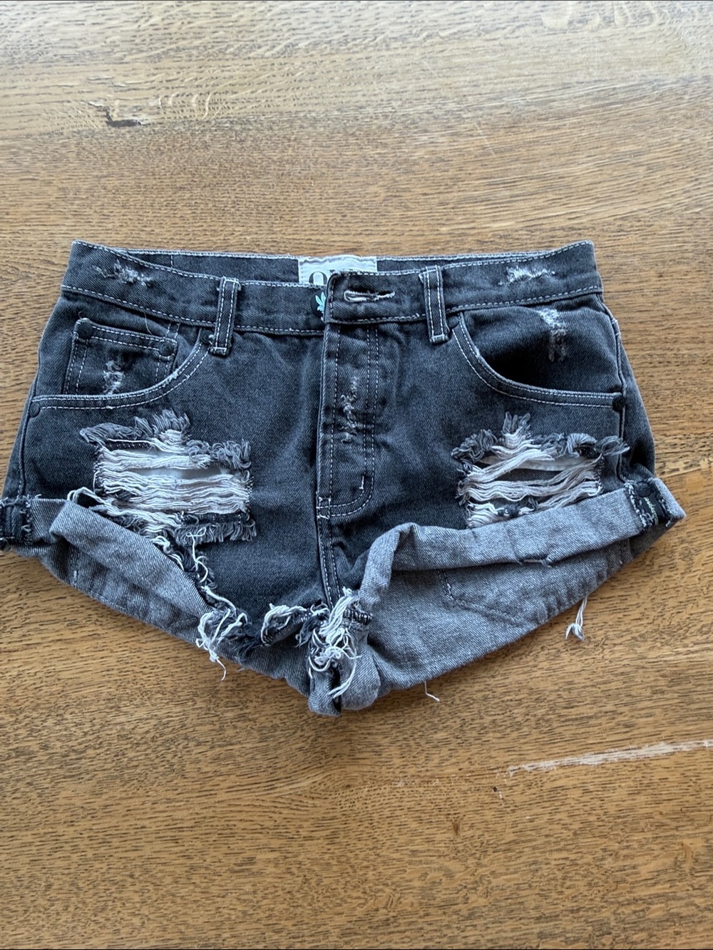 One Teaspoon Women's Black Distressed Denim Shorts